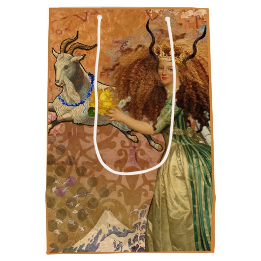 山羊座女性ヤギお洒落おもしろい ミディアムペーパーバッグ (裏面)