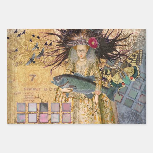 山羊座女性ヤギお洒落おもしろい ラッピングペーパーシート (正面3)