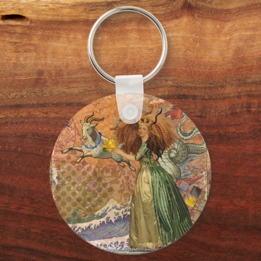 山羊座女性〔占星術の〕十二宮図の絵画星占いのアートワーク キーホルダー (正面)