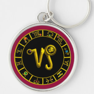 山羊座金ゴールド〔占星術の〕十二宮図誕生日ジュエルアストロロジー キーホルダー