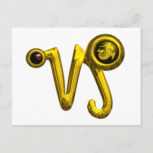 山羊座金ゴールド〔占星術の〕十二宮図誕生日ジュエル、ブラックオニキス ポストカード (正面)