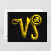 山羊座金ゴールド〔占星術の〕十二宮図誕生日ジュエル、ブラックオニキス ポストカード (正面/裏面)