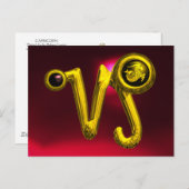 山羊座金ゴールド〔占星術の〕十二宮図誕生日ジュエル、レッドルビー ポストカード (正面/裏面)