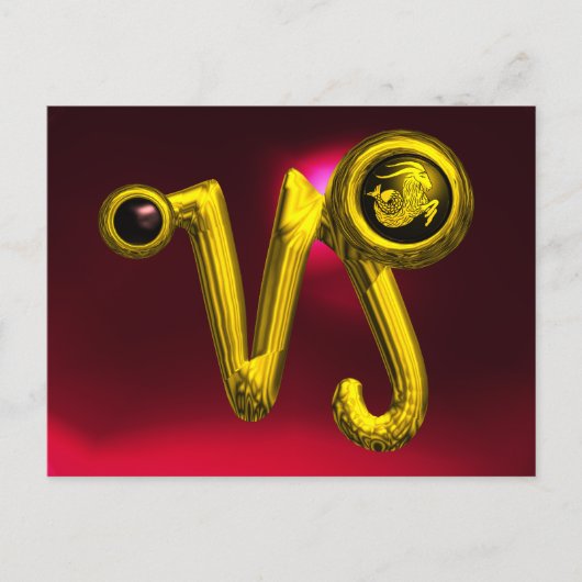 山羊座金ゴールド〔占星術の〕十二宮図誕生日ジュエル、レッドルビー ポストカード (正面)