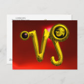 山羊座金ゴールド〔占星術の〕十二宮図誕生日ジュエル、レッドルビー ポストカード (正面/裏面)