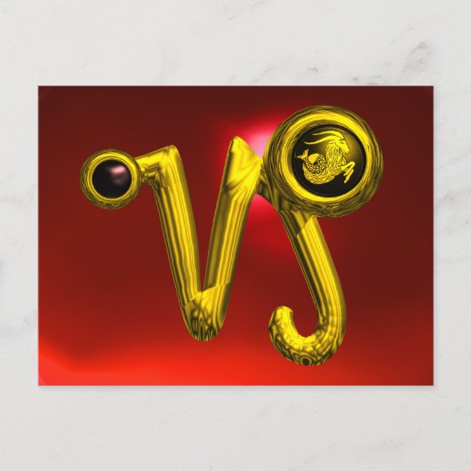 山羊座金ゴールド〔占星術の〕十二宮図誕生日ジュエル、レッドルビー ポストカード (正面)