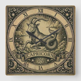 山羊座 ヴィンテージ 十二星座 壁掛け時計 スクエア壁時計