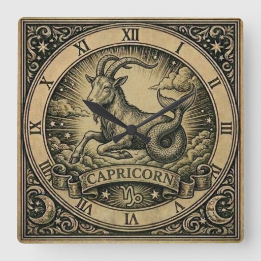 山羊座 ヴィンテージ 十二星座 壁掛け時計 スクエア壁時計 (正面)