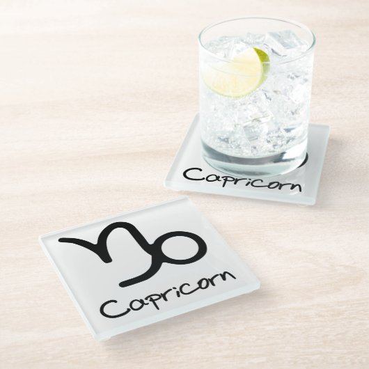 山羊座〔占星術の〕十二宮図のサインオンホワイトバックグラウンド ガラスコースター (アングル)