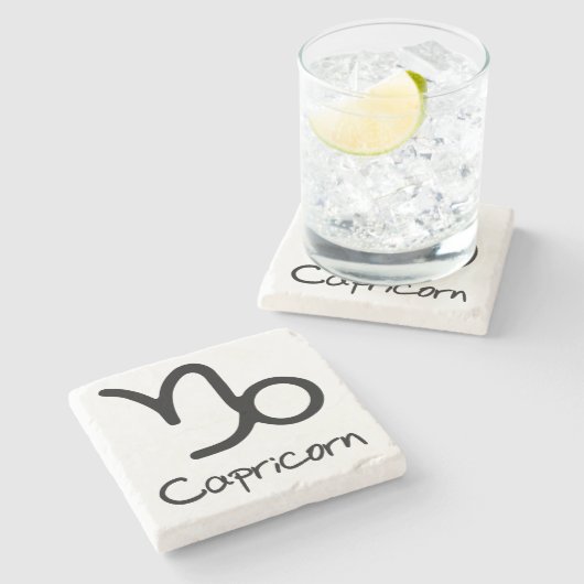 山羊座〔占星術の〕十二宮図のサインオンホワイトバックグラウンド ストーンコースター (横)