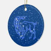 山羊座〔占星術の〕十二宮図サインと星オン深いブルーセラ セラミックオーナメント (左)