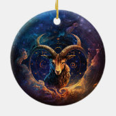 山羊座〔占星術の〕十二宮図サインウォーター色デザイン セラミックオーナメント (裏面)