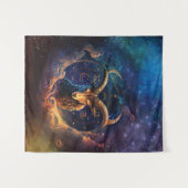 山羊座〔占星術の〕十二宮図サインウォーター色デザイン タペストリー (正面(横))