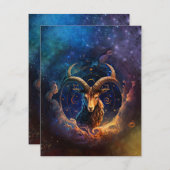 山羊座〔占星術の〕十二宮図サインウォーター色デザイン ノートカード (正面/裏面)