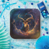 山羊座〔占星術の〕十二宮図サインウォーター色デザイン ペーパープレート (パーティー)