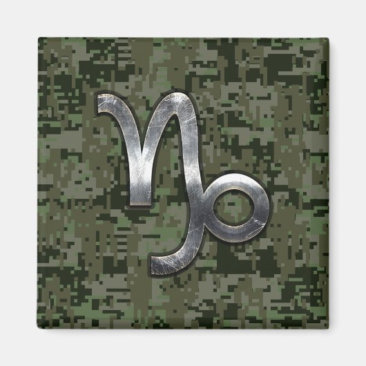 山羊座〔占星術の〕十二宮図サインオンオリーブグリーンデジタル迷彩柄 マグネット (正面)