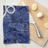 山羊座〔占星術の〕十二宮図サインオンネイビーデジタルカモフラージュ キッチンタオル (四つ折り)