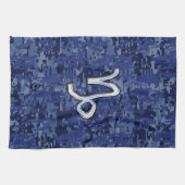 山羊座〔占星術の〕十二宮図サインオンネイビーデジタルカモフラージュ キッチンタオル (横)