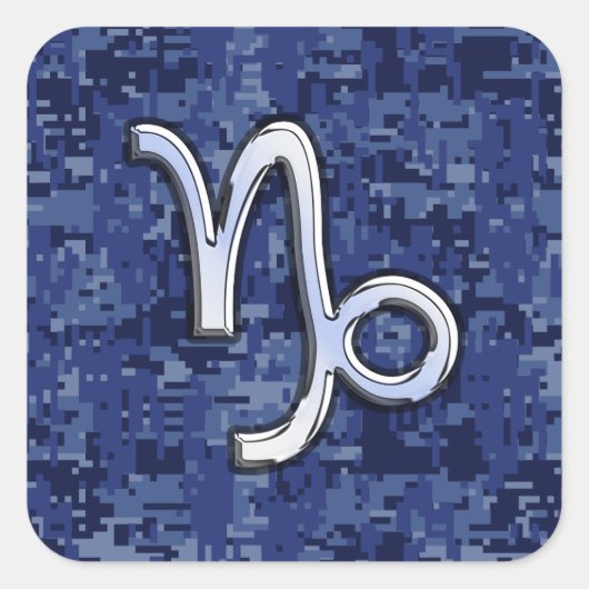 山羊座〔占星術の〕十二宮図サインオンネイビーデジタルカモフラージュ スクエアシール (正面)