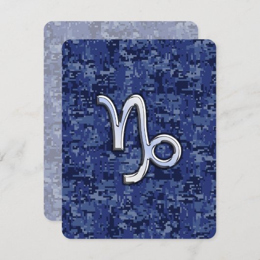山羊座〔占星術の〕十二宮図サインオンネイビーブルーデジタル迷彩柄 (正面/裏面)