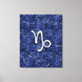 山羊座〔占星術の〕十二宮図サインオンネイビーブルーデジタル迷彩柄 キャンバスプリント (正面)