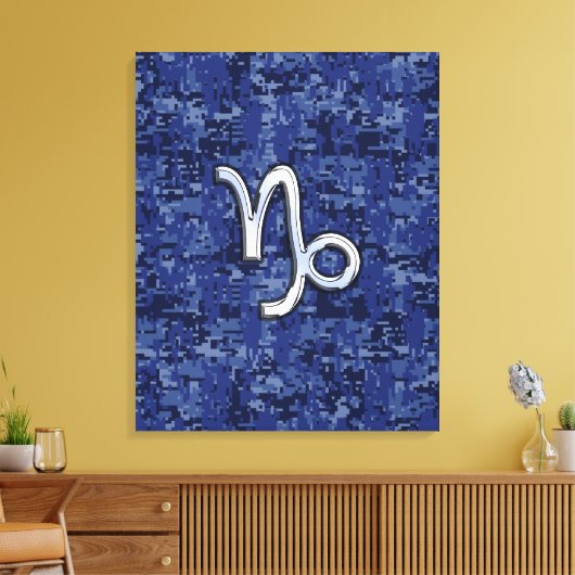 山羊座〔占星術の〕十二宮図サインオンネイビーブルーデジタル迷彩柄 キャンバスプリント (インサイチュ (リビング))