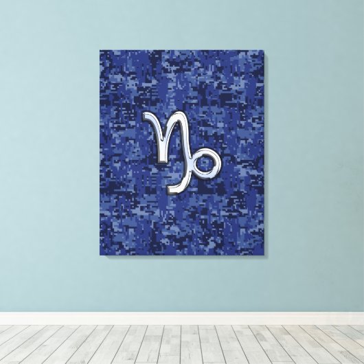 山羊座〔占星術の〕十二宮図サインオンネイビーブルーデジタル迷彩柄 キャンバスプリント (インサイチュ (ウッドフロア))