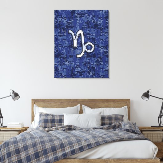 山羊座〔占星術の〕十二宮図サインオンネイビーブルーデジタル迷彩柄 キャンバスプリント (インサイチュ (寝室))