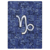 山羊座〔占星術の〕十二宮図サインオンネイビーブルーデジタル迷彩柄 クリップボード (裏面)