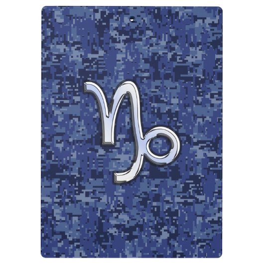 山羊座〔占星術の〕十二宮図サインオンネイビーブルーデジタル迷彩柄 クリップボード (裏面)