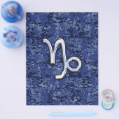 山羊座〔占星術の〕十二宮図サインオンネイビーブルーデジタル迷彩柄 チラシ (シングル)