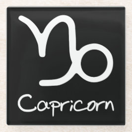 山羊座〔占星術の〕十二宮図サインオンブラックバックグラウンド ガラスコースター