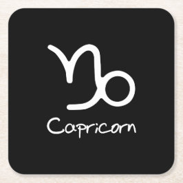 山羊座〔占星術の〕十二宮図サインオンブラックバックグラウンド スクエアペーパーコースター