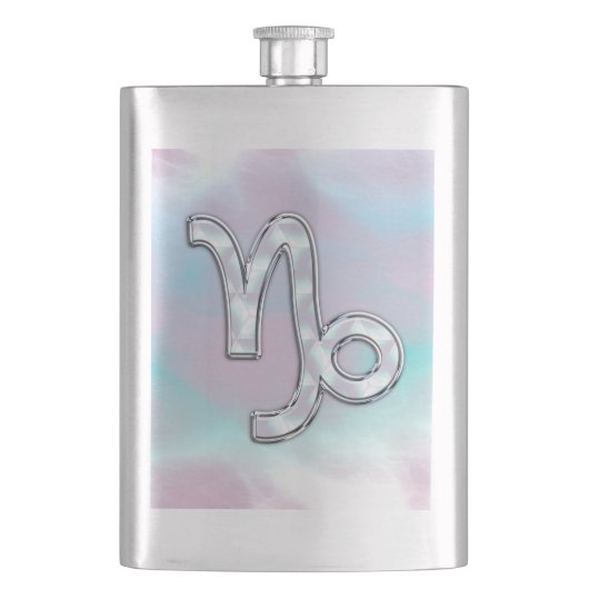 山羊座〔占星術の〕十二宮図サインオンマザーオブパールスタイル フラスク (正面)