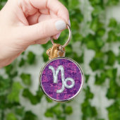 山羊座〔占星術の〕十二宮図サインピンクデジタルカモフラージュ キーホルダー (手)