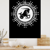 山羊座〔占星術の〕十二宮図サインヤギ宇宙スターバストデザイン ポスター (キッチン)