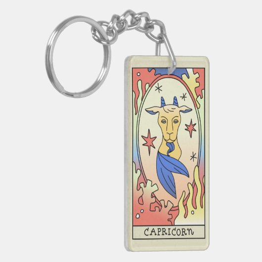 山羊座〔占星術の〕十二宮図サイン抽象芸術アートヴィンテージ キーホルダー (正面左)
