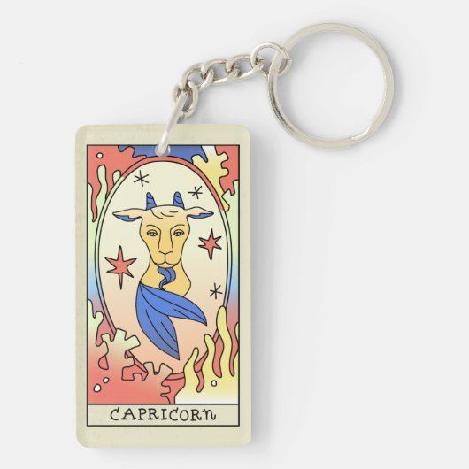 山羊座〔占星術の〕十二宮図サイン抽象芸術アートヴィンテージ キーホルダー (裏面)