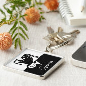 山羊座〔占星術の〕十二宮図サイン、白黒キーチェーン キーホルダー (側面)