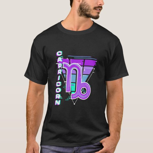山羊座〔占星術の〕十二宮図サインVaporwave美学80s 90s Tシャツ (正面)