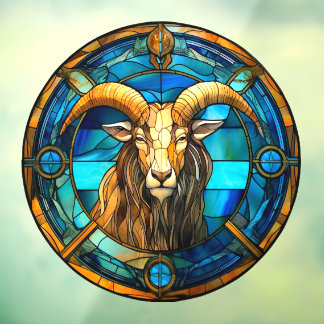 山羊座〔占星術の〕十二宮図シンボルや象徴フェイクステンドグラス窓 ウィンドウサイン