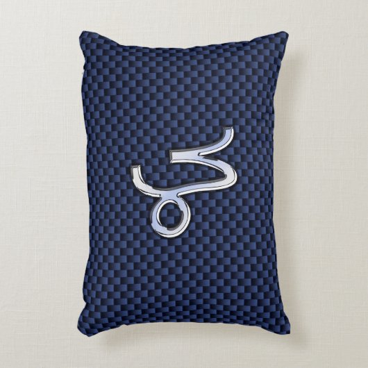 山羊座〔占星術の〕十二宮図シンボルネイビーブルーカーボンファイバー アクセントクッション (正面(垂直))