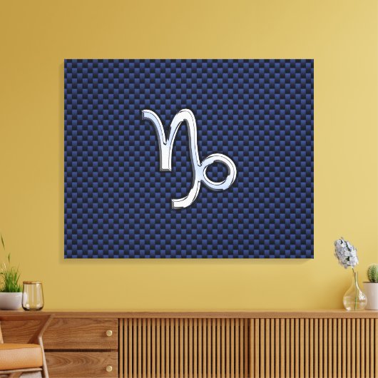 山羊座〔占星術の〕十二宮図シンボルネイビーブルーカーボンファイバー キャンバスプリント (インサイチュ (リビング))
