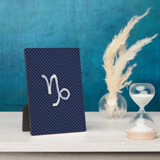 山羊座〔占星術の〕十二宮図シンボルネイビーブルーカーボンファイバー フォトプラーク (側面)
