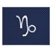 山羊座〔占星術の〕十二宮図シンボルネイビーブルーカーボンファイバー フォトプリント            (正面)