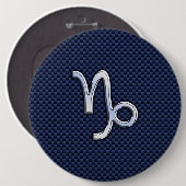 山羊座〔占星術の〕十二宮図シンボルネイビーブルーカーボンファイバー 缶バッジ (正面&裏面)