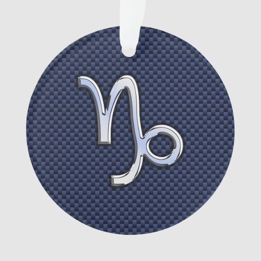 山羊座〔占星術の〕十二宮図シンボルブルー炭素繊維スタイル オーナメント (正面)