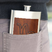 山羊座〔占星術の〕十二宮図シンボルinマホガニーウッドスタイル フラスク (インサイチュ)