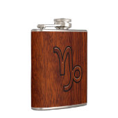 山羊座〔占星術の〕十二宮図シンボルinマホガニーウッドスタイル フラスク (右)