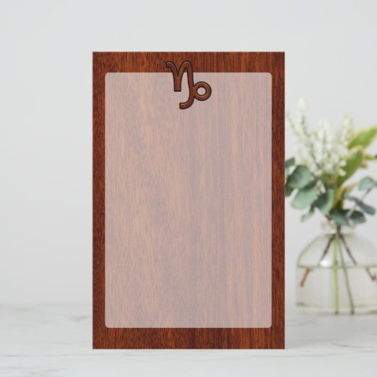 山羊座〔占星術の〕十二宮図シンボルinマホガニーウッドスタイル 便箋 (スタンド正面)